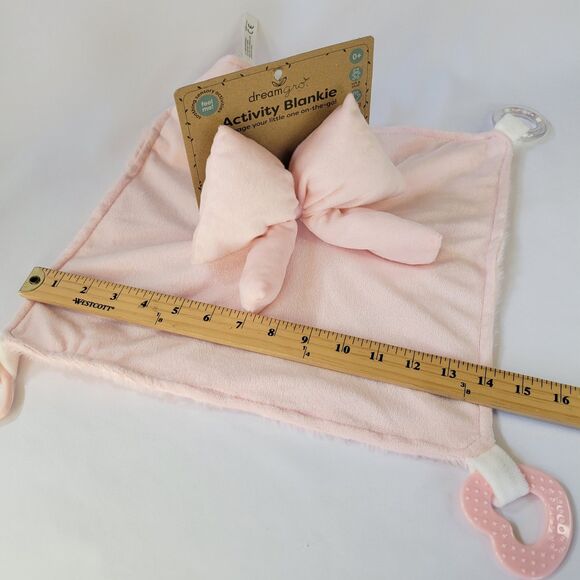 DreamGro Pink Bow Plush Lovey Coquette Blanket Baby  Activity Toy Teether Girly - Picture 7 of 13